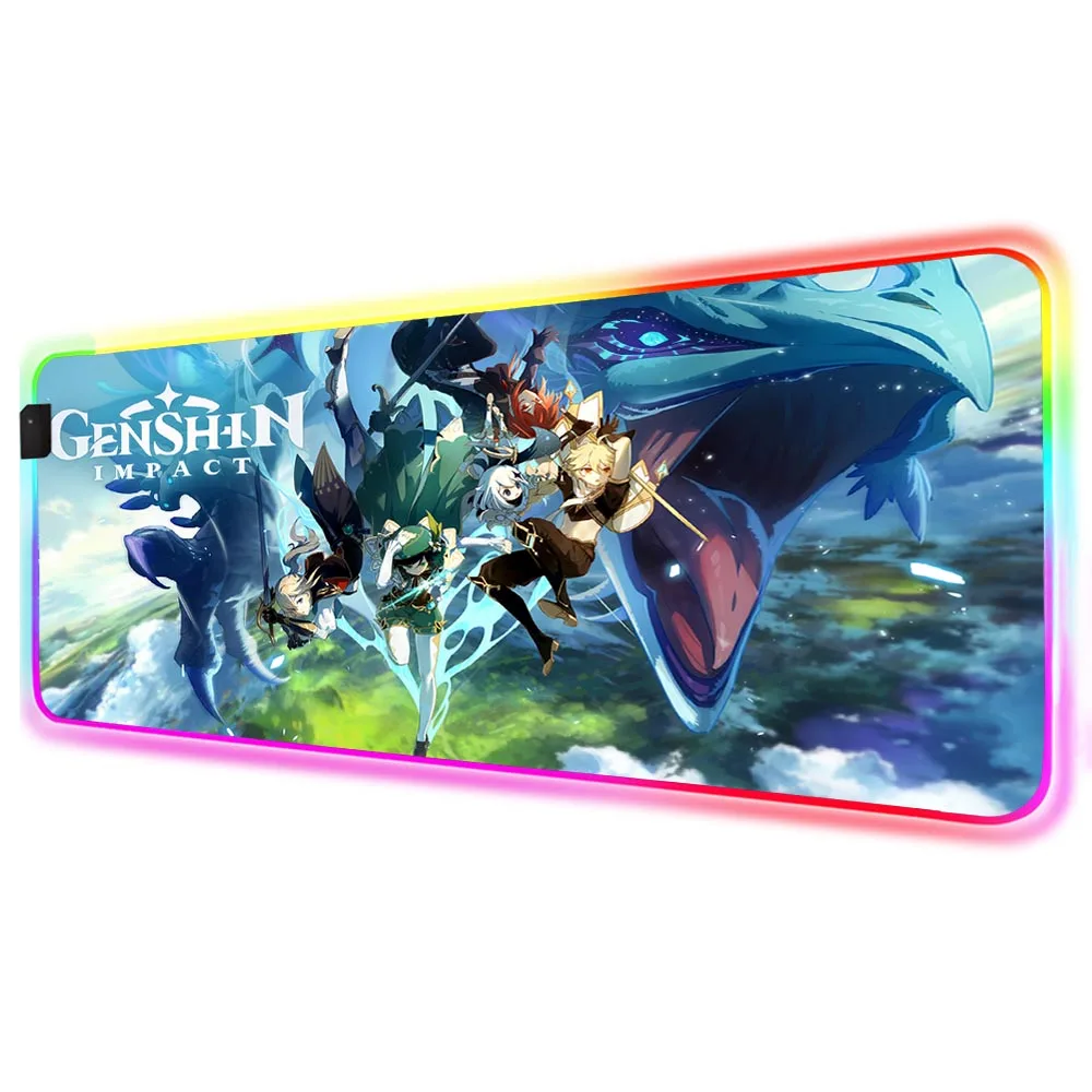 

Anime Mouse Pad RGB Genshin Impact Game Accessories Rubber Anti-Skid Pad LED Mouse Pad with USB Anime Keyboard for PC Players XL