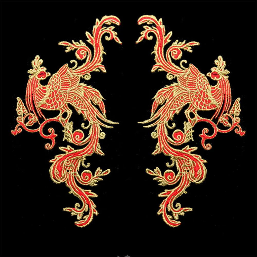 

MAXSIN FUN Big Size Phoenix Embroidered Patch Sew on Garment Appliques Patches for Clothes Cheongsam Wedding Dress Accessory DIY