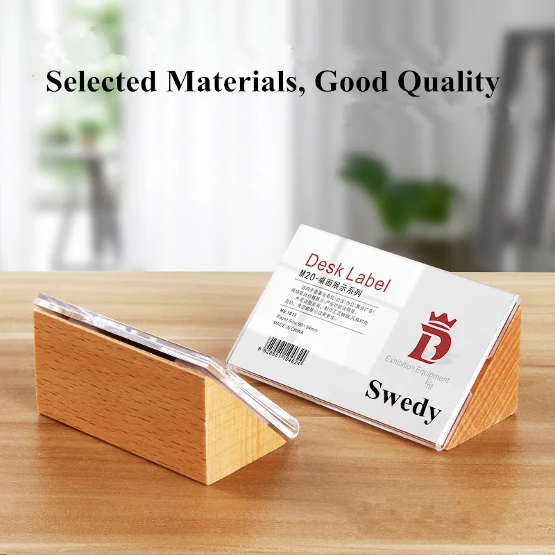 Acrylic Sign Holders Wood Table Numbers Display Stands Business Name Card Holder Price Label Holder Stand