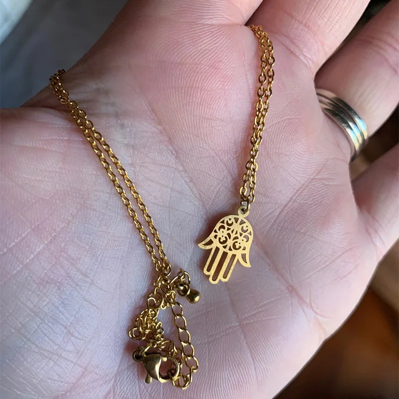 V Attract Stainless Steel Luck Hasma Hand Pendant Necklace Yoga Jewelry Women 2020 Long Chain Collares Choker Christmas Gift image 4