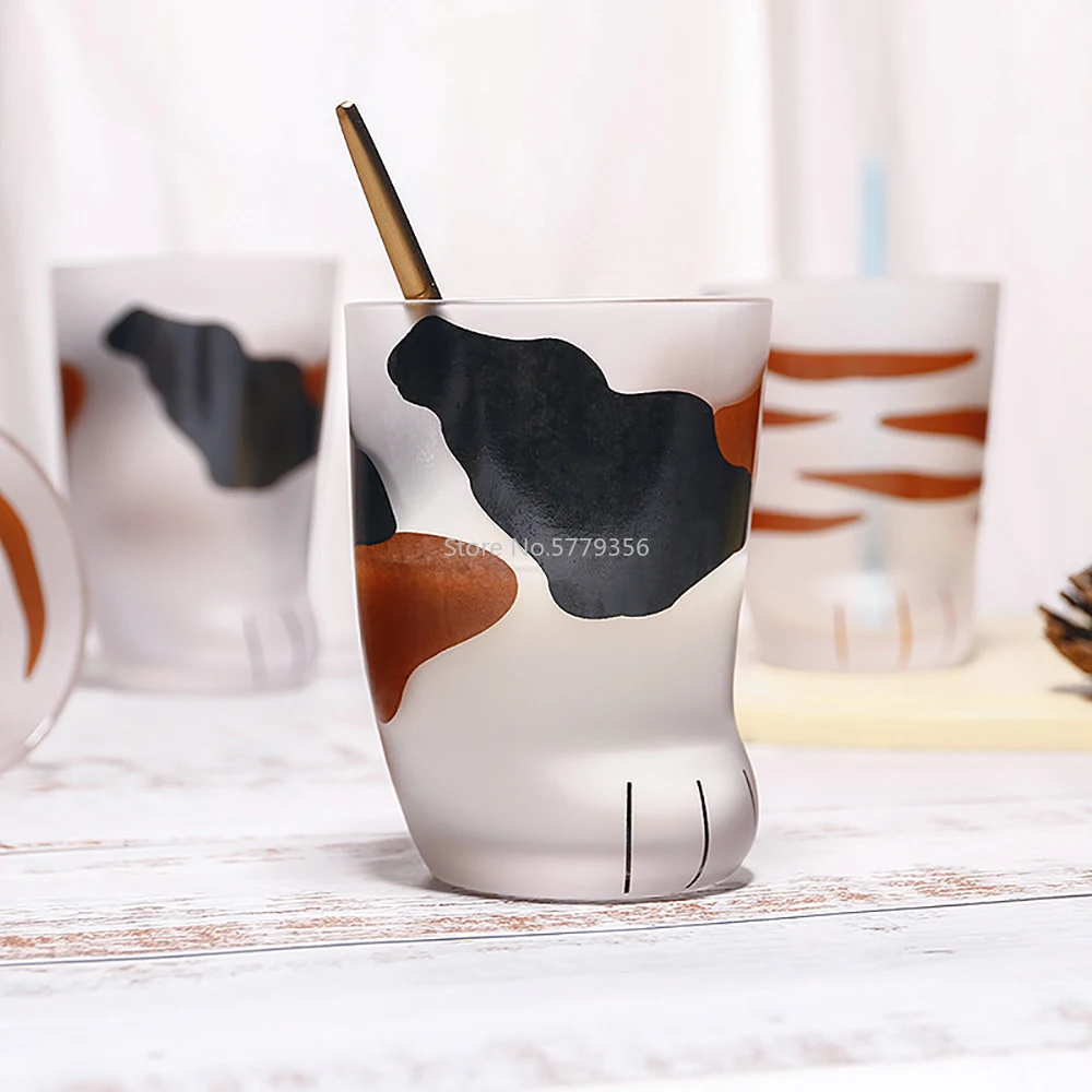 230/300ml Mug Heat-Resistant Glass Cat Cup Tiger Paws Office Matte Cat Paws Creative Milk Coffee Cup Cute Children Drink Bottle