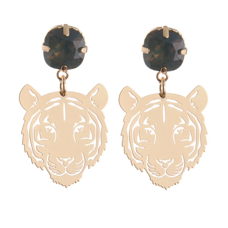 Personality Drop Tiger Earrings For Woman leopard Trendy Lion Copper Resin Hollow Out Female Earrings Grote Oorbellen Gift tiger