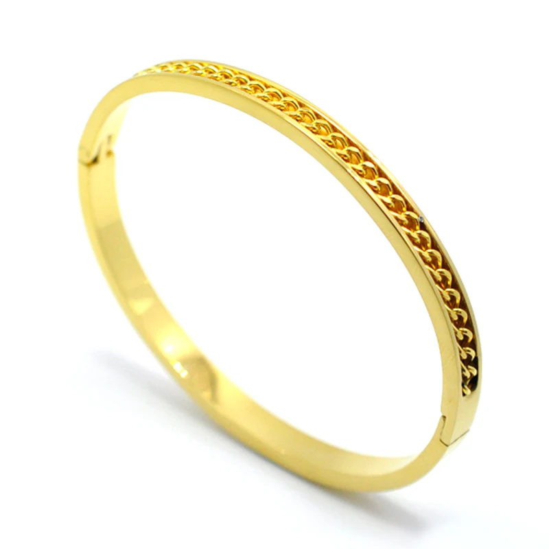 

Simple Jewelry Titanium Stainless Steel Bangle Rose Gold Color Link Chains Bracelets & Bangles Women Jewelry Thin Lover Pulseira