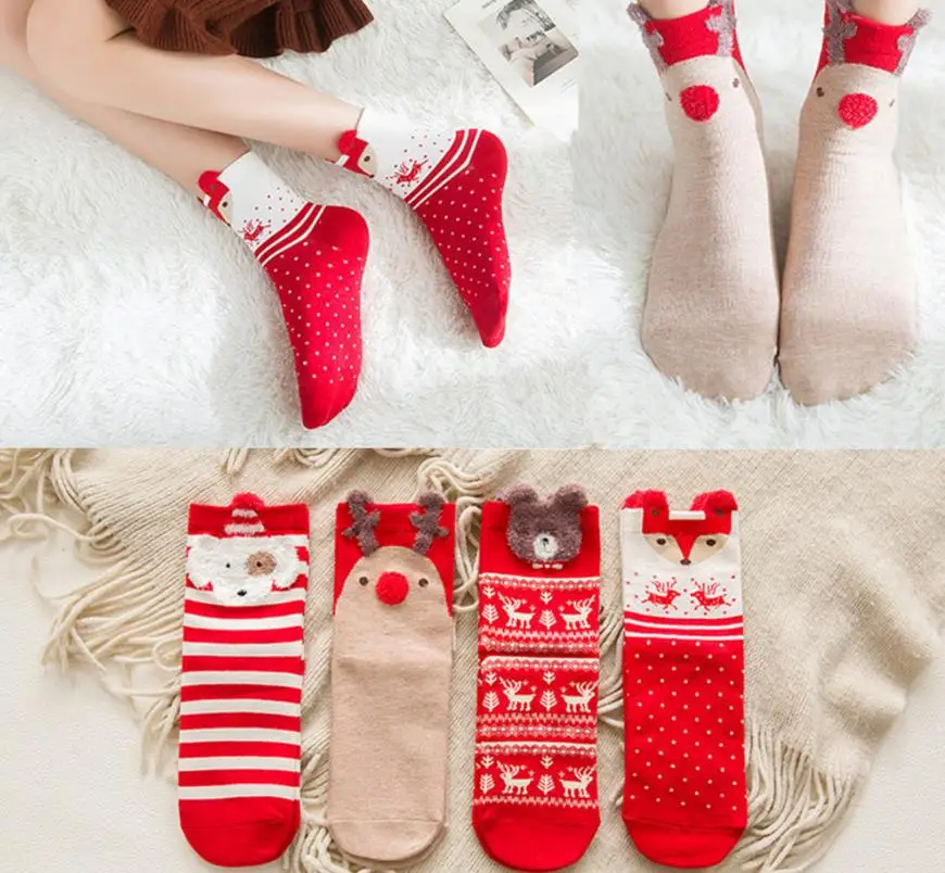 

50pairs Women's Christmas Socks Holiday Cotton Fun Elk Snowman Crew Hosiery Girls Novelty Xmas Gifts Red White 50pairs