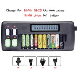 14 Bay LCD Universal Battery charger for 1.2V AA AAA 9V Ni-MH Ni-CD Lithium rechargeable batteries AA AAA battery Smart Charger