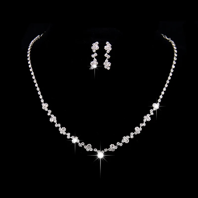 Fashion Shiny Rhinestone Necklace Jewelry Set Luxury Wedding Bridal Jewelry Set for Women Necklace Earring Set LL@17