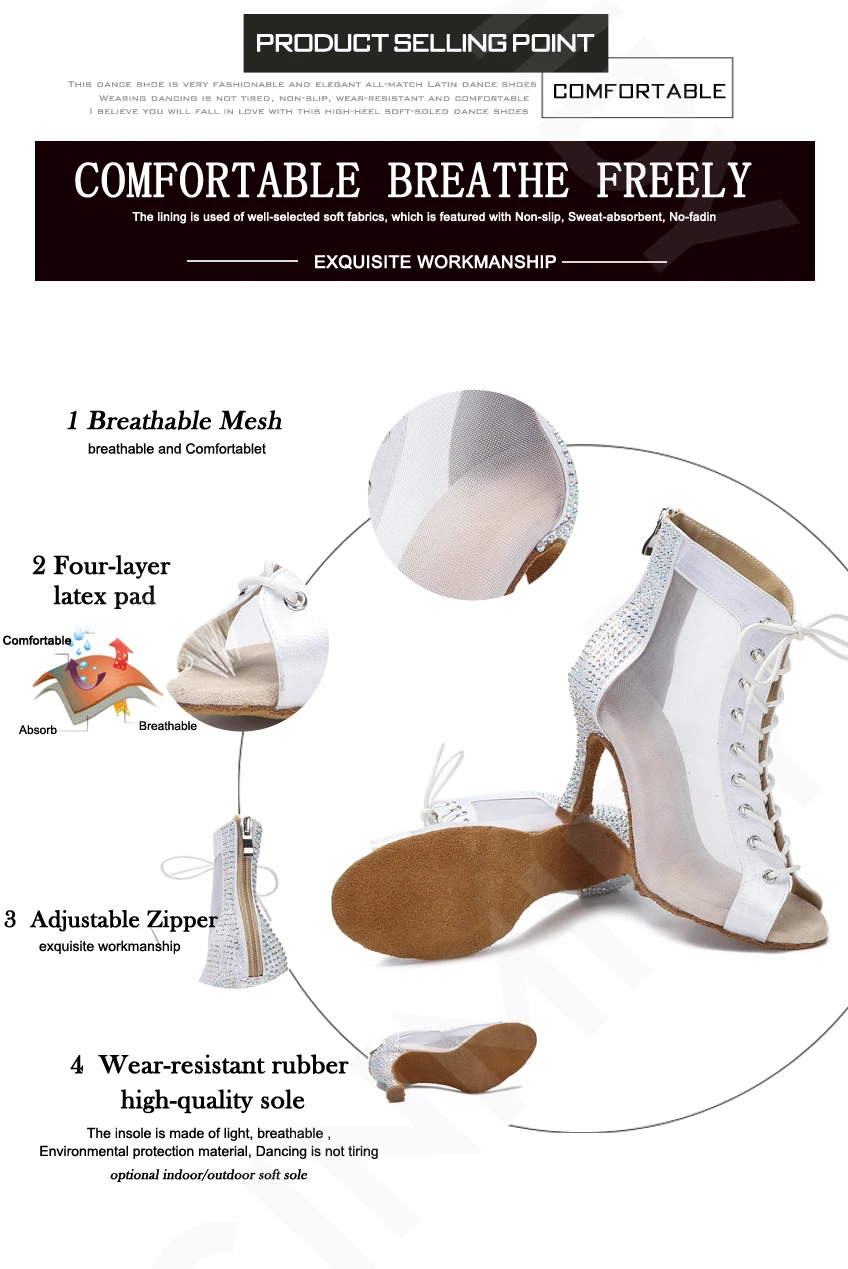 CINMIDY Tanzstiefel Damen Latein Tanzschuhe Tango Pole Dance Schuhe für Frauen Sexy Bauchtanzschuhe Professionelle Ballsaal High Heels – Detail 10