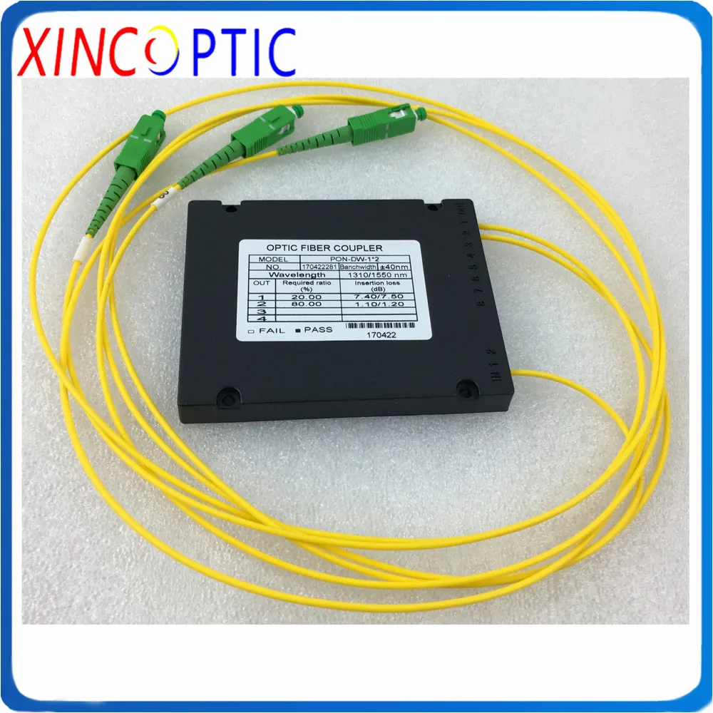 1310/1550nm Dual Window 30/70 20/80 10/90 40/60 50/50 35/65 45/55 SC/APC 1*2 FBT Fiber Optic Coupler,ABS Box,100*80*10,2.0mm,1M