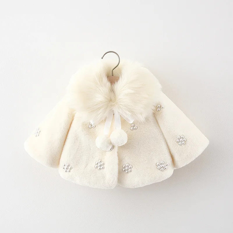 Winter newborn baby girl clothes outfit pearl fur cape cloak outerwear for girls baby cloth 1st birthday Christmas jacket coats