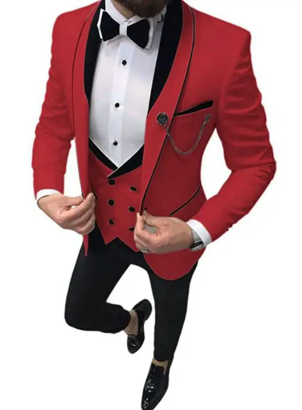 

Fashion Red Men Suits Double Breasted Vest 2021 Latest Coat Pant Designs Groom Wedding Tuxedos Best Man Costume Homme 3 Pieces