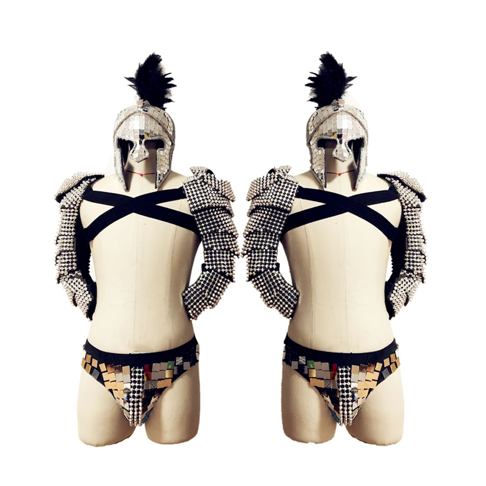 

Festival Outfit Men Roman Knights Cosplay Costume GoGo Dancer Costume Party Stage Handmade Mirror Costume Nightclub