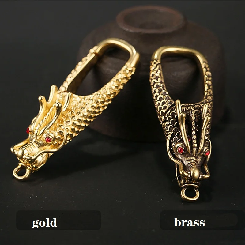 Vintage Brass Red Eyes Dragon Head Keychains Trinkets Gold Color Copper Dragon Keyrings Metal Men Car Key Holders Jewelry Gifts