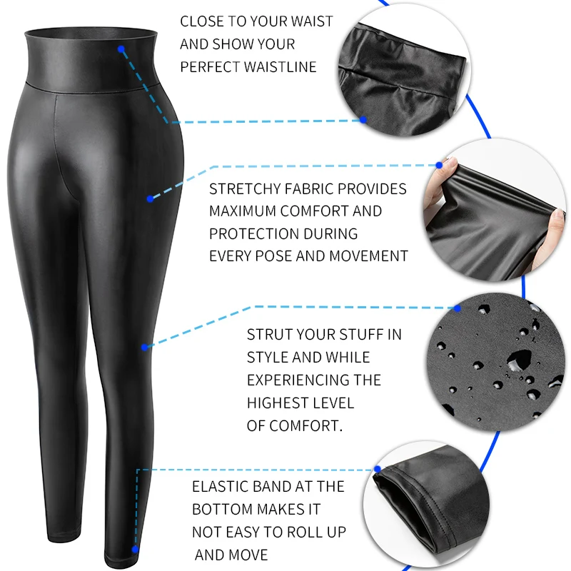 High Waist Faux Leather Leggings Women Thick Non See-through PU Leggings Sexy Hip Push Up Slim Pants Fitness Panties Butt Lifter