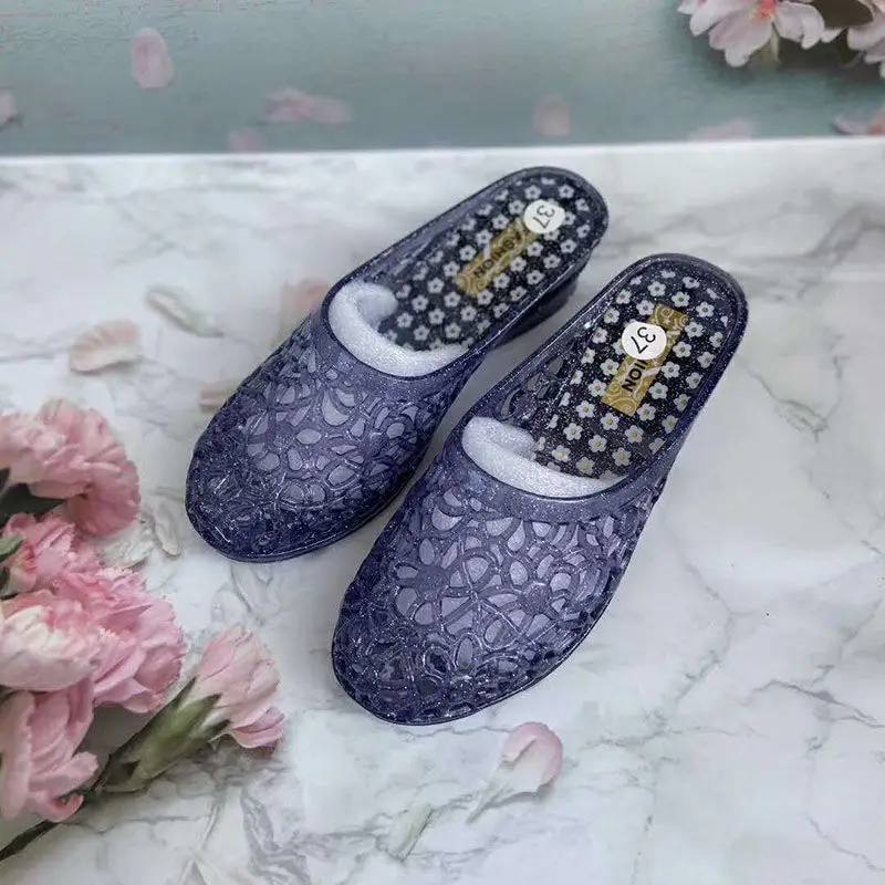 Korea Summer Jelly Slippers Woman Crystal Summer Wedges Shoes Home Out Wearing Slides Hollow out Antiskid for Female Close Toe