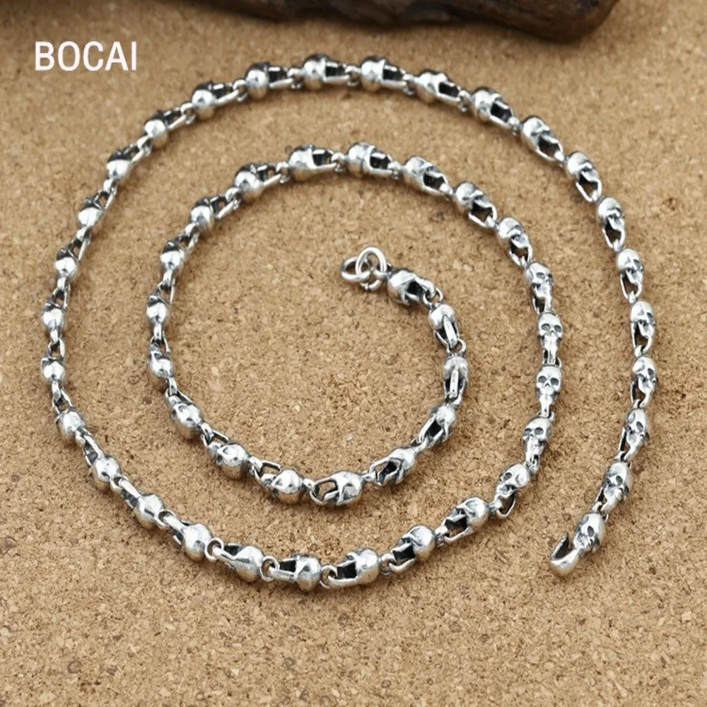 BOCAI New Arrival Skull with Chain 100% 925 Sterling Silver Man Necklace Pendant for Women and Men Fine Jewelry Accessories