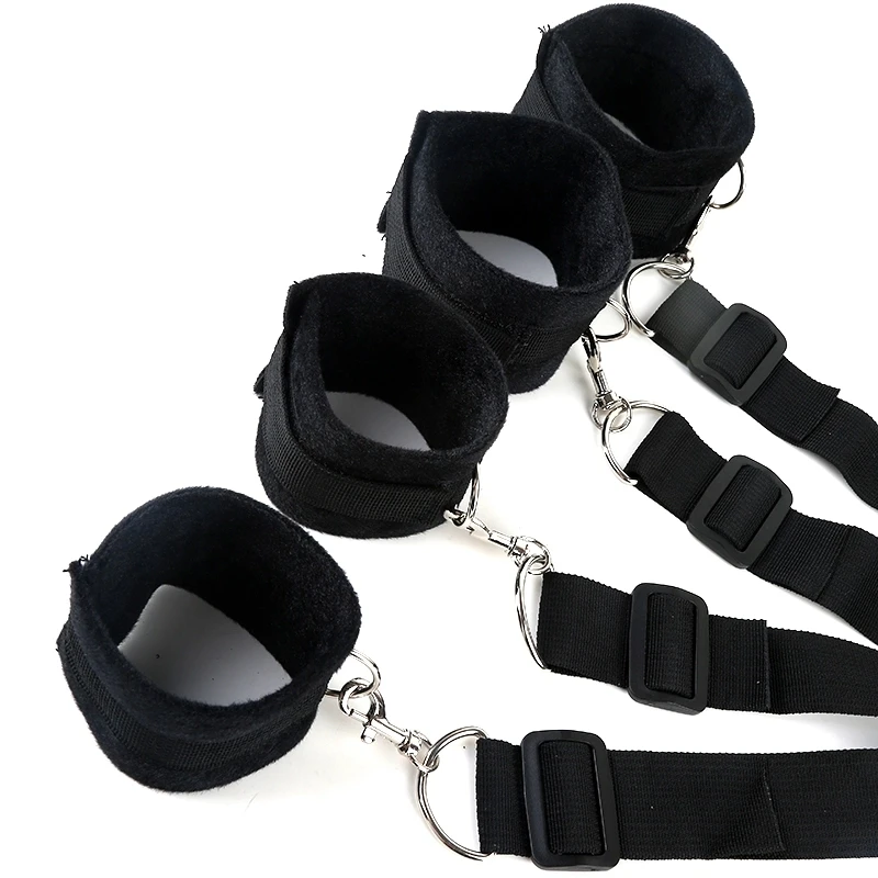 Soft Plush Sex Bed Strap BDSM Bondage Restraint Handcuffs& Ankle Cuffs Kit On Bed Sex Toys For Woman Couples Adult Game