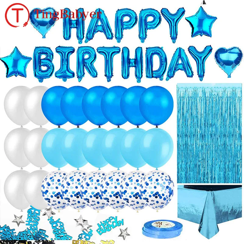 Blue Happy Birthday Letter Balloons Adult Man Party Decorations Kids Prince Boy 1 2 3 5 10 15 18 25 30 35 40 50 60 Year Old 1st