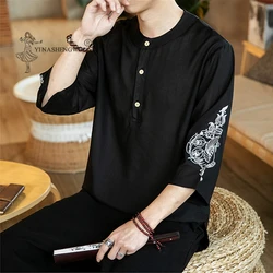 Japanese Kimono Men Short Half-Sleeve Shirt T-shirt Embroidered Japan Harajuku Trouser Asian Male Yukata Haori Cardigan Costume