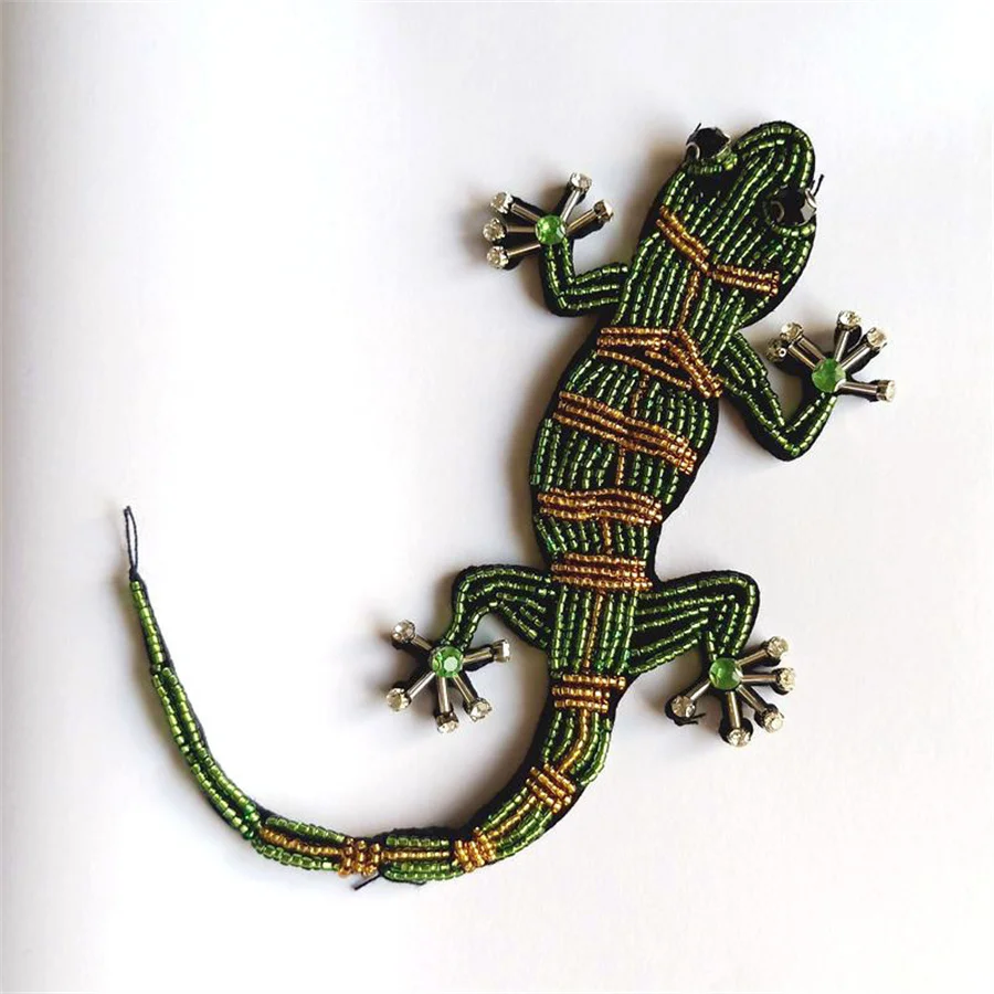 MAXSIN FUN 1 Pc High Quality Hand-beaded Rhinestone Gecko Appliques Cartoon Animal Patches Garment Decoration DIY Accessories