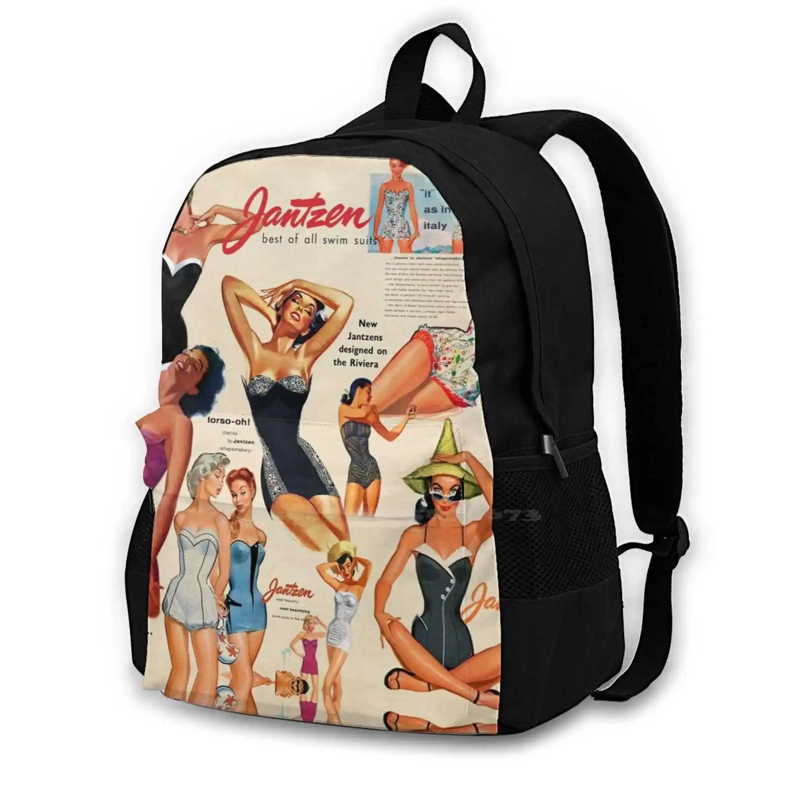 50s Swimsuit Girls 3d Print Design Backpack Casual Bag Vintage Beach Bikinis Swimsuits 50s Retro