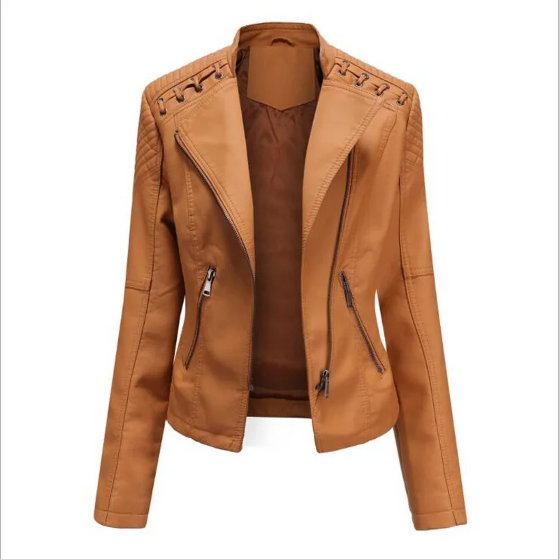 Design PU Leather Jacket Women Coat Female Stand Collar Short Faux Leather Outwear Women Motorcycle Jackets 9 Colors