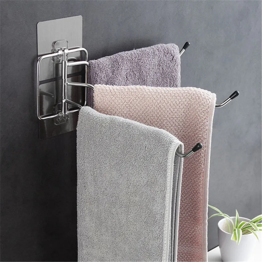 Stainless Steel Towel Racks Rotating 180 Degree Bath Balls Shelf, Hanging Bathroom Towel Holders, Kitchen Soup Spoon Rag Stand