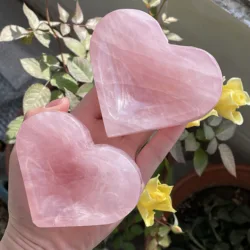 New Arrival!!!Natural Rose Quartz Stone Bowl Heart Pink Gift  Crystal  Figurine Chakra