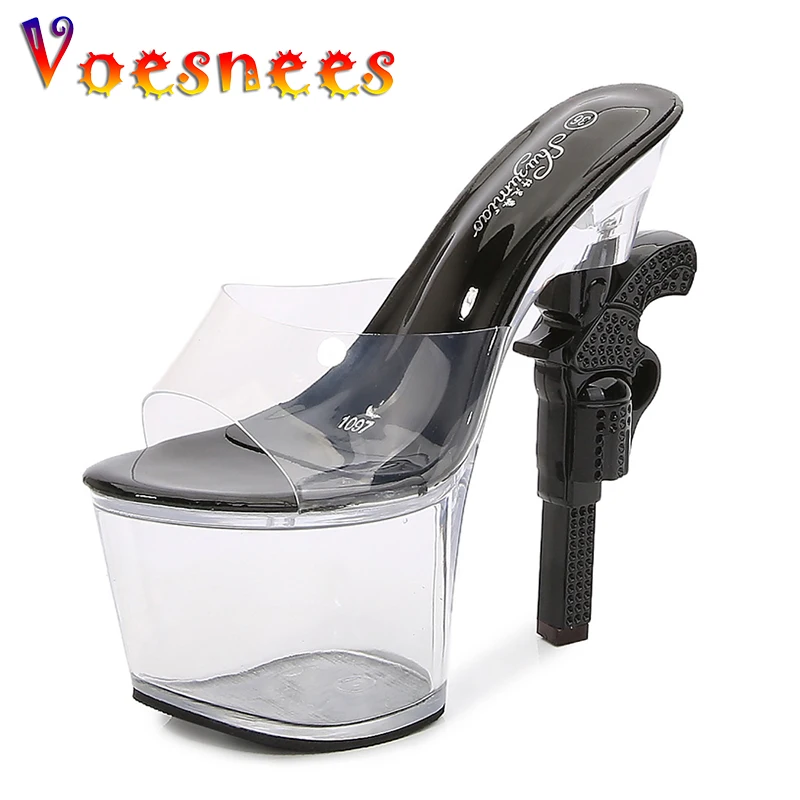 Voesnees Clear Slippers Sexy Show Women Shoes Transparent Sandals 17cm High Heel  Female Fashion Stripper Shoes Platform Heels