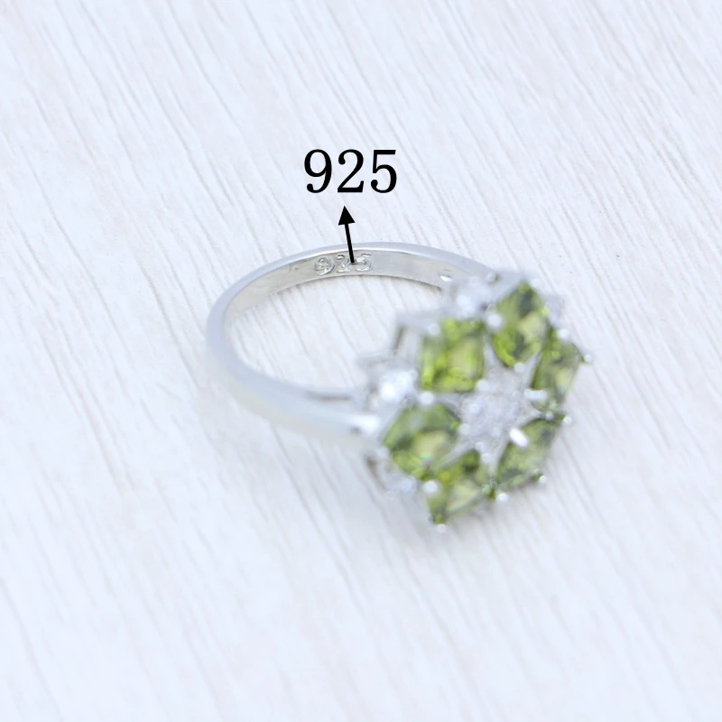 Woman's Ring 925 Sterling Silver Olive Green Cubic Zirconia Crystal Flower Ring Size 5.5 To 10 Shiny Topaz Ring