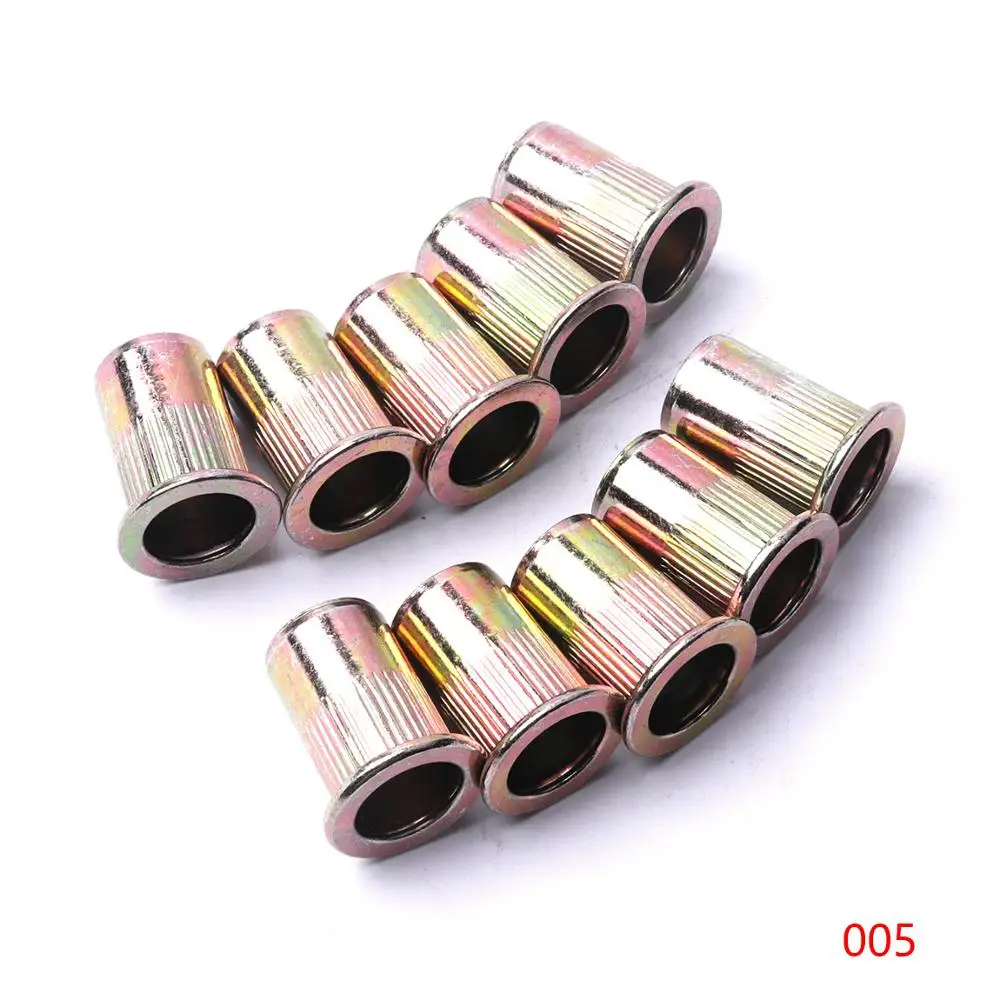 10 PCS Rivet Nuts Zinc Plated Carbon Steel Knurled Nuts M4 M5 M6 M8 M10 Flat Head Threaded Rivets for Hardware Fasteners Tools