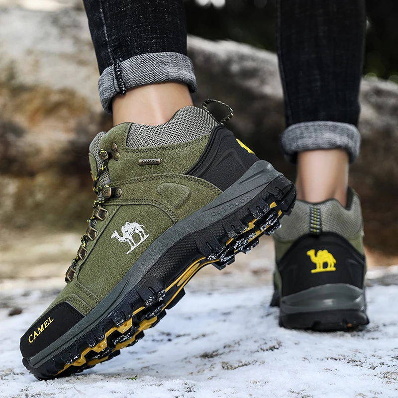 Marca de inverno ao ar livre tênis homens caminhadas sapatos escalada montanha rastreamento caminhada sapatos homens botas neve pele quente botas trekking