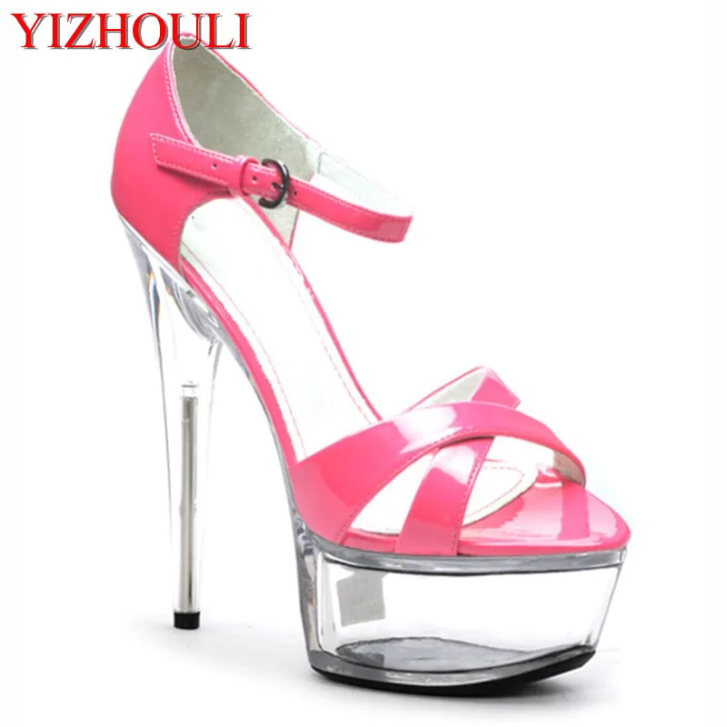 

New women's high heels, stage banquet catwalk show performance 6 inch toe nude strap 15-17 cm high heel sandals