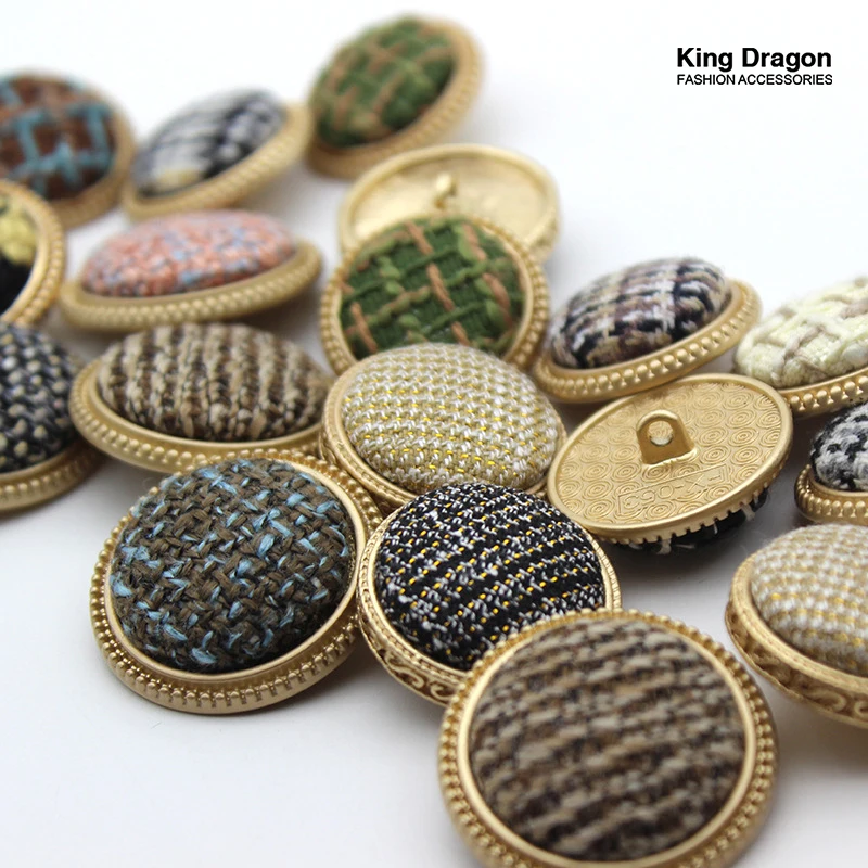 New Arrival Gold Round Cloth Metal Buttons For Needlework Clothing Women Coat Suit Cardigan 6PCS Sewing Button KD874