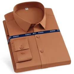 Camisas de vestir clásicas sin hierro de manga larga para hombre Silk Touch sin bolsillo Camisa informal Formal de ajuste estándar para trabajo de negocios y oficina