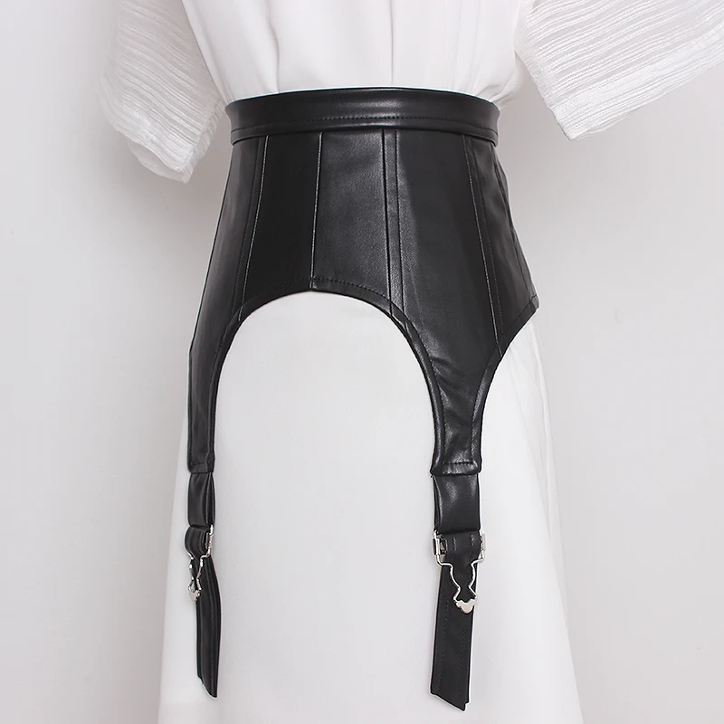 Women's Runway Fashion PU Leather Cummerbunds Female Dress Corsets Waistband Belts Decoration Wide Belt TB1662