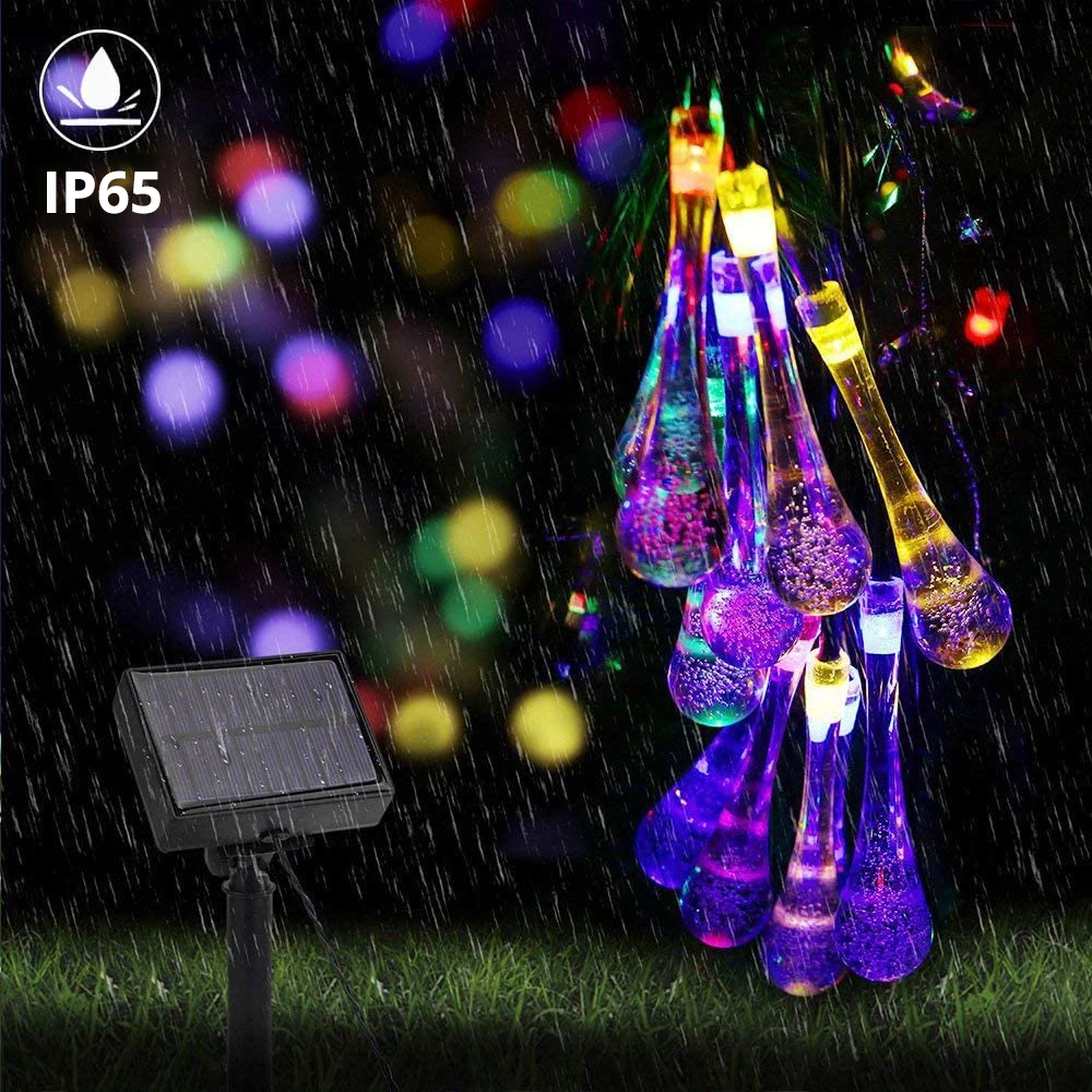 LED Solar Water Drop Light String Outdoor Waterproof 8 Mode Fairy Lights Holiday Christmas Party Garden Wedding Decoration