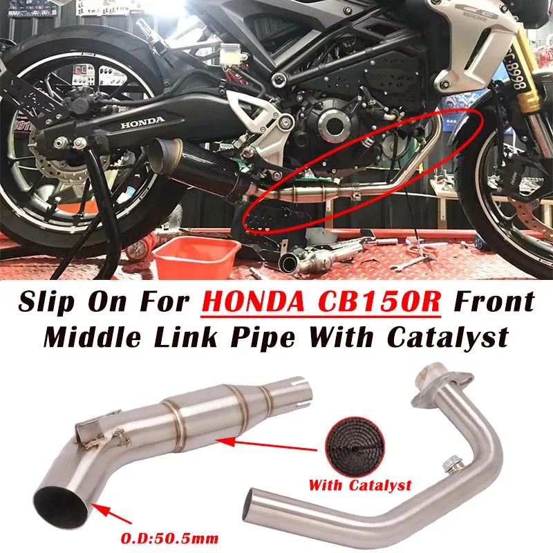 51mm Motorcycle Exhaust Muffler Escape Modified Stainless Steel Slip On For Hond CB150R Front Middle Link Pipe With Catalyst