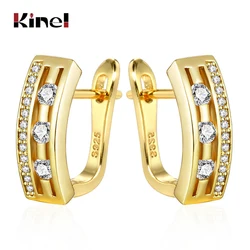 Kinel Simple U-shape Stud Earrings For Women Fashion Hollow Gold Color CZ Zircon Earings Wedding Jewelry Drop Shipping