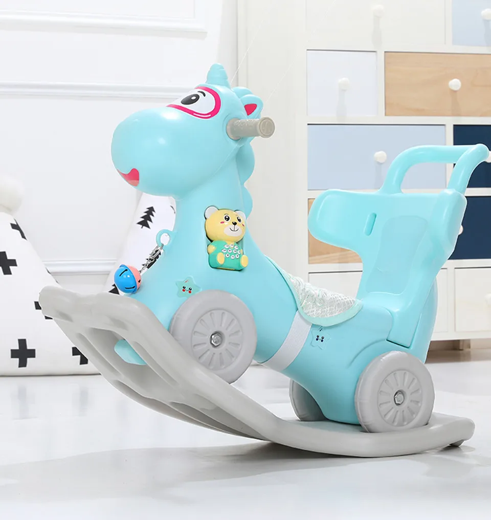 Indoor Sport Baby Rocking Horse Indoor Outdoor Toys Child Rocking Toys Riding Horse Trolley Shake Rocker Birthday Gift For Baby