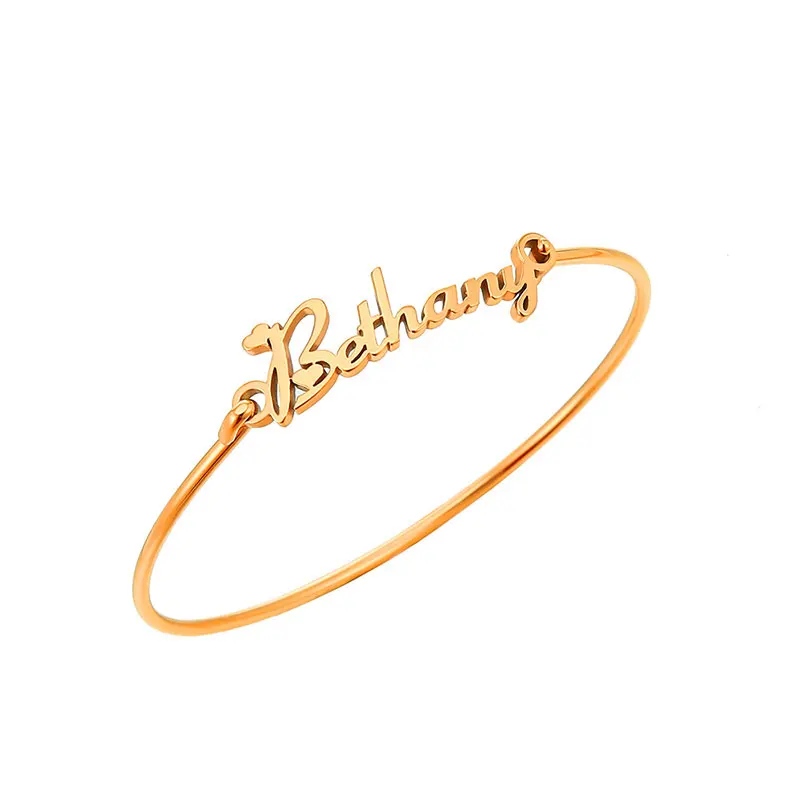 Custom Wire Bangle Personalized Name Bracelet for Women Girl Stainless Steel Cuff Birthday Blessing Jewelry Gift
