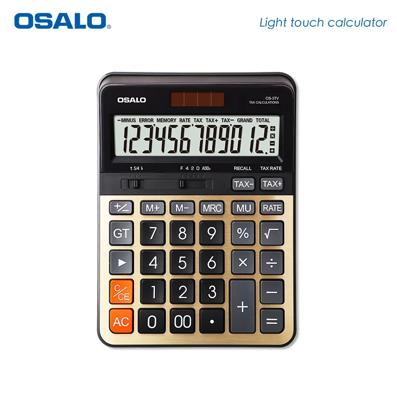 Calculadora de escritorio de oficina 3TV, cálculo de tasa de impuestos, pantalla grande de 12 bits, cálculo de computadora Solar