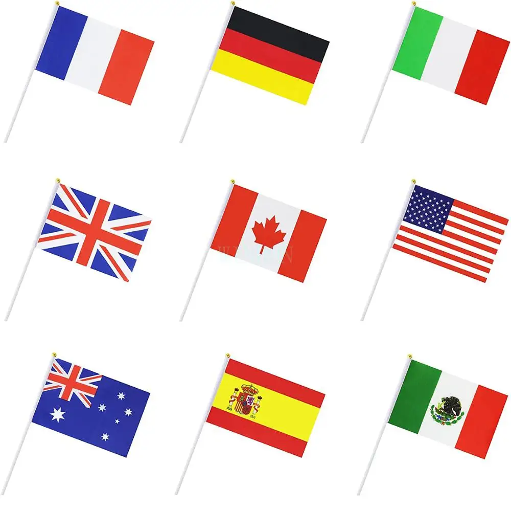 Hand Wave Flags World different Country flags 14*21cm Size Hand Waving flag (Have Pole) Gifts parade Gothering Cheering Banner