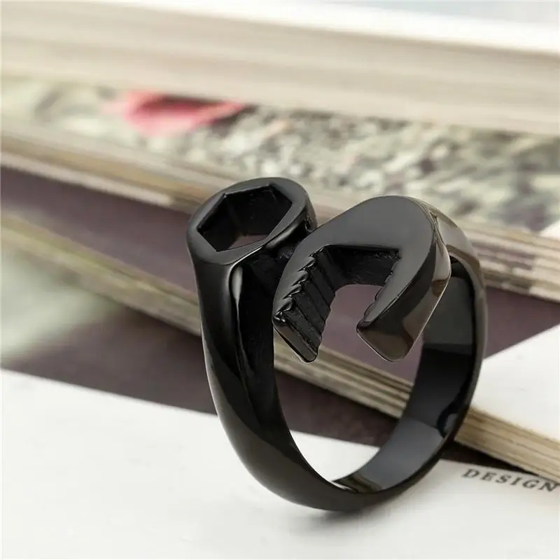 Fashion Personality Ring for Men Silver Color Ring Wrench Pattern Three Colors Optional Biker Accessories