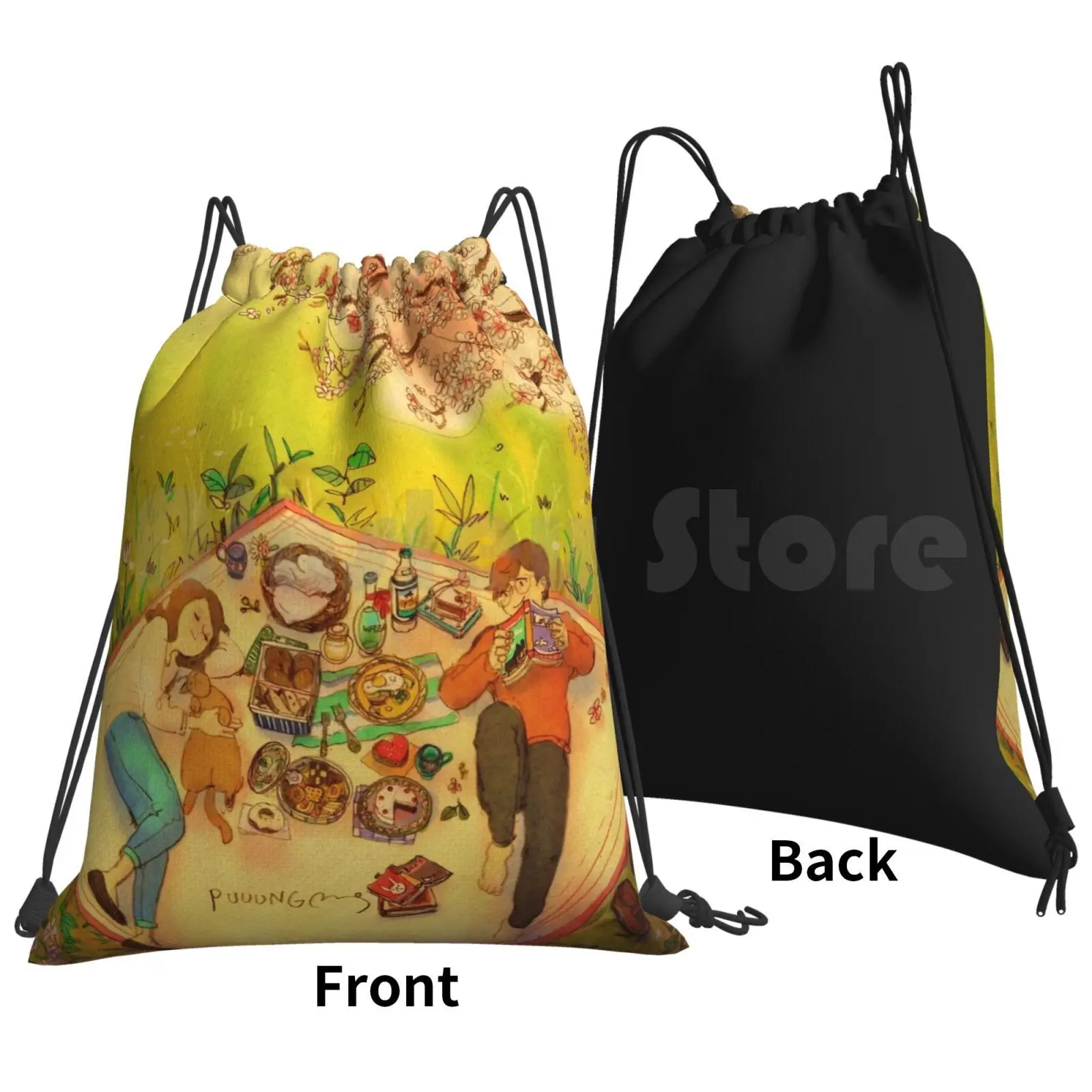 Spring Picnic Backpack Drawstring Bags Gym Bag Waterproof Puuung Love Aesthetic Romance Romantic Cozy Happy Moment Couple