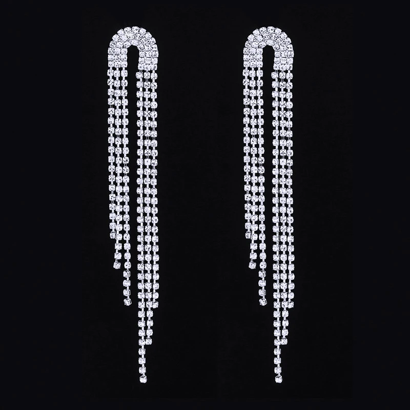 TREAZY Fashion Rhinestone Long Tassel Earrings for Women Bling Crystal Hanging Dangle Earrings Birthday Party Wedding Jewelry