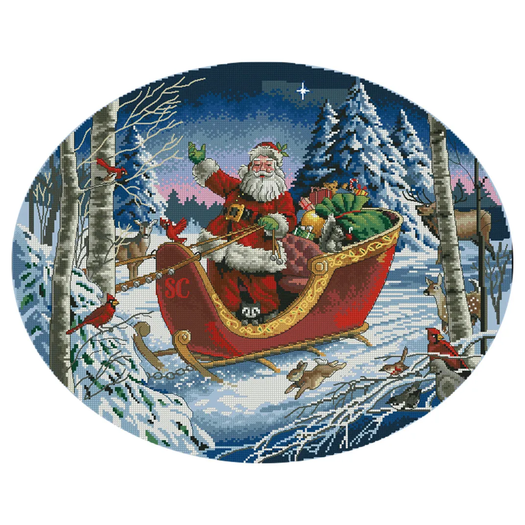 

Snowy Bird Deer Santas Sleight, наборы для вышивки крестом высшего качества, 14CT, набор для шитья без печати, вышитая художественная ручная работа, домашний декор
