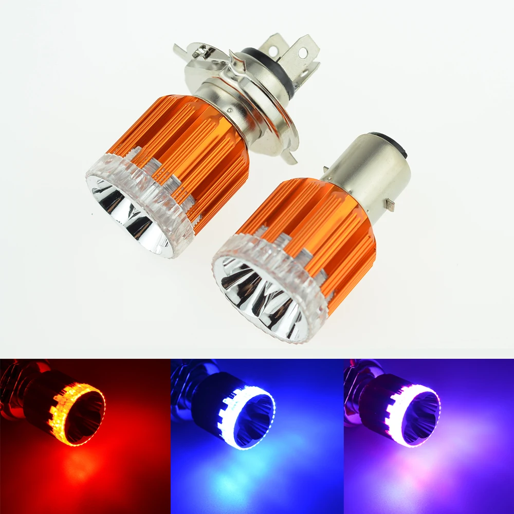 Blue/pink Angel eye H4 LED Motorcycle Headlight Ba20d HS1 H6 Scooter Motorbike Headlamp Light Bulb DRL Accessories 12V-24V-80V