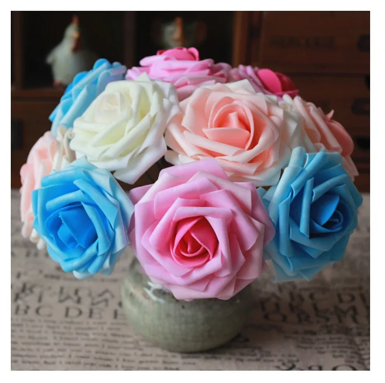 10 Heads 8CM Colorful Artificial PE Foam Rose Flowers Wedding Bride Bouquet Handmade DIY Party Home Decoration Flowers