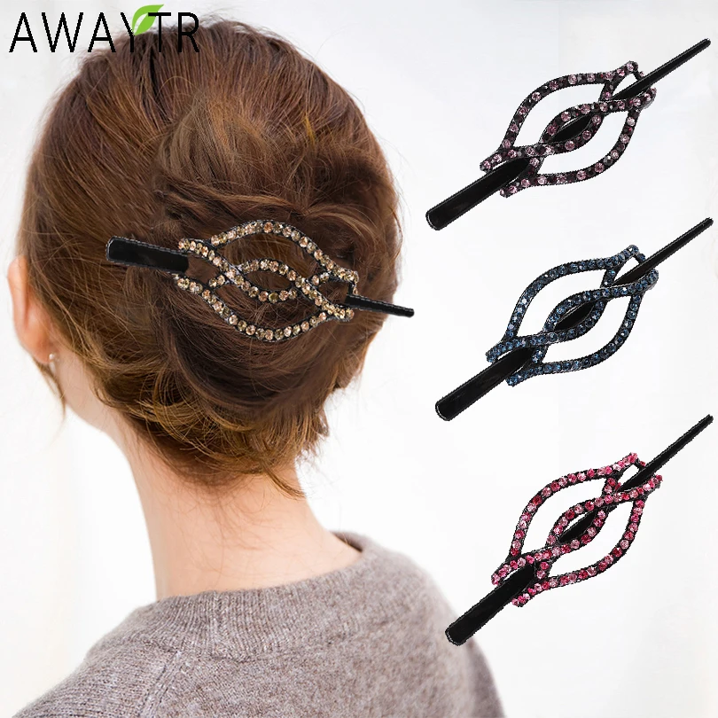 New Hair Sticks Rhinestone Hairpins Vintage Hair Clips Crystal Barrettes Bun Ponytail Women Fashion Hair Accessories Hairbands