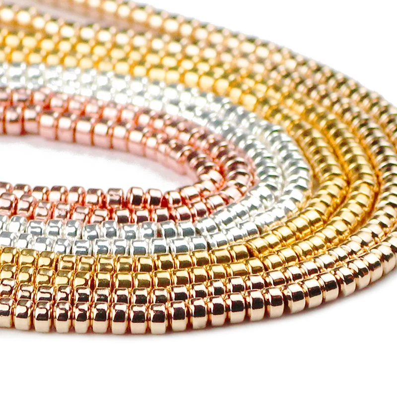 Rose Gold Color Flat Round Hematite 3X2mm 185pcs Cylinder Natural Stone Spacers Loose Beads For Jewelry Making Diy Bracelets